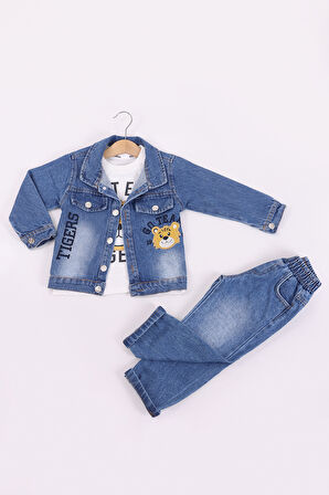 Erkek Çocuk Kot Ceket 3'lü Takım