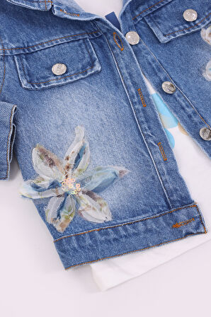 Kız Çocuk Kot Ceket 3'lü Takım