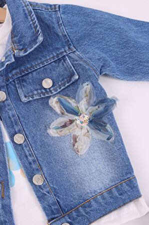 Kız Çocuk Kot Ceket 3'lü Takım