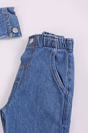 Kız Çocuk Kot Ceket 3'lü Takım