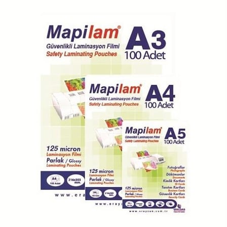 Mapi A4 Laminasyon Filmi 125 Micron Parlak 100 Lü 1021204 (100 Lü Paket)