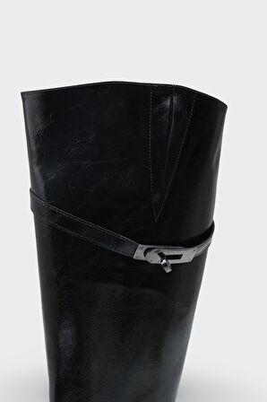 Kadın Tokalı Topuklu Günlük Çizme Fecroya Siyah