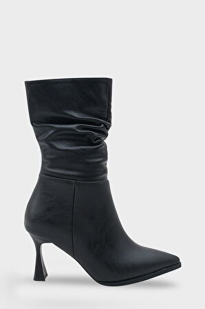 Kadın Sivri Burun Yandan Fermuarlı Topuklu Günlük Bot Riccos Siyah