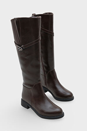 Kadın Tokalı Topuklu Günlük Çizme Fecroya Kahve