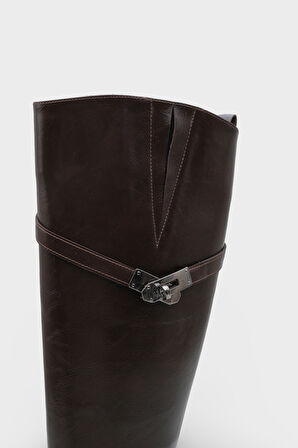 Kadın Tokalı Topuklu Günlük Çizme Fecroya Kahve