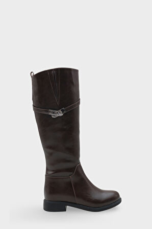 Kadın Tokalı Topuklu Günlük Çizme Fecroya Kahve