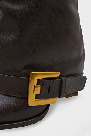 Kadın Sivri Burun Kemer Tokalı Topuklu Günlük Bot Hatiy Kahve