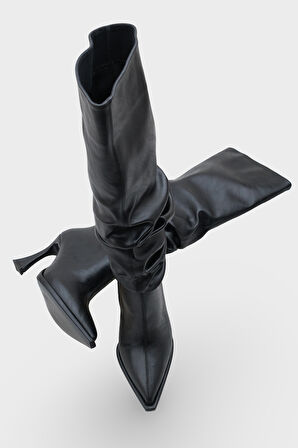 Kadın Sivri Burun Topuklu Günlük Çizme Semore Siyah