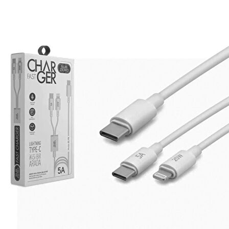 Subzero Cl15 Hızlı Şarj Kablosu: 2si1 Arada Lightning (Apple/iPhone) + Type-C 20W 5A Fast Charger