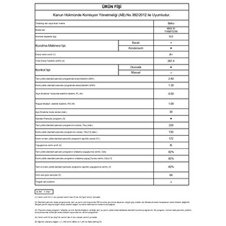 Beko KMX 91 9 kg Çamaşır Kurutma Makinesi
