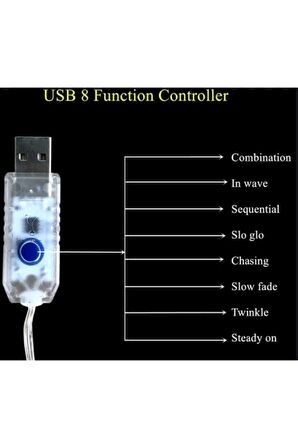 8 Modlu Usb Ile Çalışan Kumandalı Dekoratif Peri Led 10 Metre Sarı