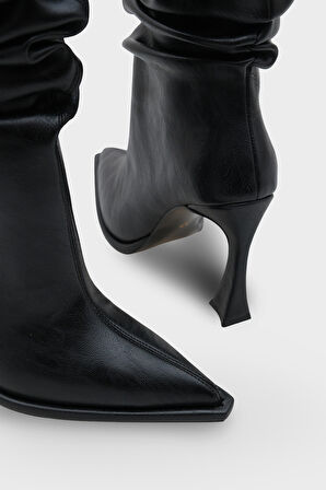 Kadın Sivri Burun Topuklu Günlük Çizme Semore Siyah