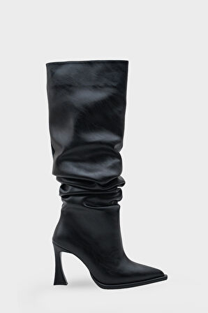 Kadın Sivri Burun Topuklu Günlük Çizme Semore Siyah