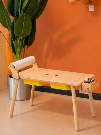 RULO APARATLI VE KIRTASİYE İSTASYONLU MONTESSORİ AKTİVİTE MERKEZİ + 2 SANDALYE SETİ