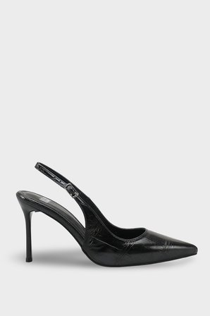 Kadın Sivri Burun Arkası Açık Günlük Topuklu Stiletto Nisiy Siyah Kroko 