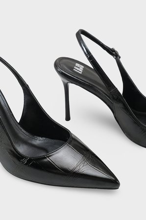 Kadın Sivri Burun Arkası Açık Günlük Topuklu Stiletto Nisiy Siyah Kroko 