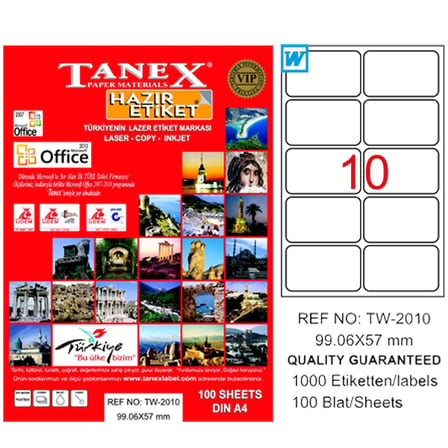 Tanex Tw-2010 Lazer Etiket 99X57 Mm Tw2010Las10100