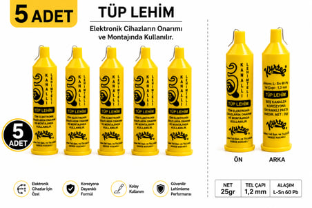 Kurtel Tüp Lehim 60/40 1,2 mm - 60 Kalay 40 Kurşun 1.2 mm Pastalı Tüp lehim 25 Gram - ( 5 ADET )