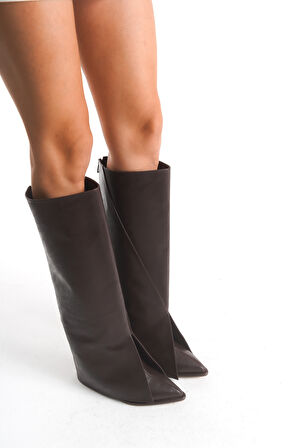 Kadın Sivri Burun Topuklu Günlük Çizme & Bot Spigo Kahve