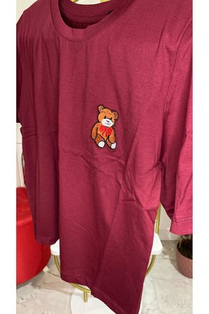AYICIKLI KISA BOY TİŞÖRT KISA KOLLU PENYE BEYAZ KROP TİŞÖRT - BEYAZ TEDDY NAKIŞLI TSHIRT
