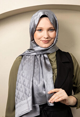 Üçgen Desen Parlak Jakar Şal Gri