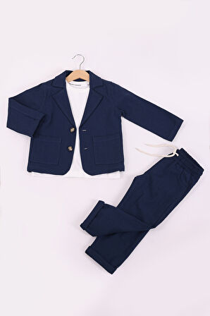 Erkek Çocuk Keten Ceket Pantolon 3'lü Takım