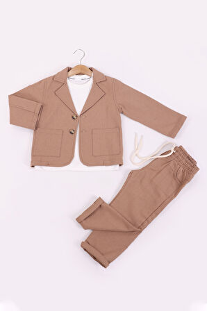 Erkek Çocuk Keten Ceket Pantolon 3'lü Takım