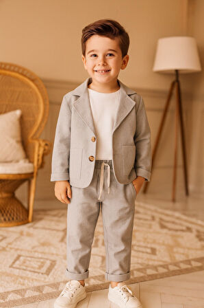 Erkek Çocuk Keten Ceket Pantolon 3'lü Takım