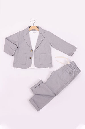 Erkek Çocuk Keten Ceket Pantolon 3'lü Takım