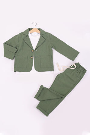 Erkek Çocuk Keten Ceket Pantolon 3'lü Takım