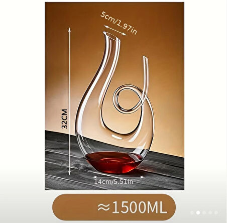 Atay Garage Şeffak Kristal Cam Şarap Şampanya Şişesi 1500ml Benzersiz Dönen Tasarım Ev ve Bar Dekoru