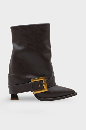 Kadın Sivri Burun Kemer Tokalı Topuklu Günlük Bot Hatiy Kahve