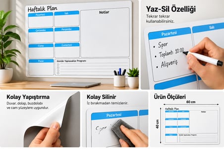 Bak Gel Al BakGelAl Manyetik Duvar Stickeri Haftalık Planlayıcı Takvim Yazılıp Silinebilir