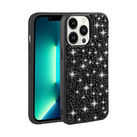 Teleplus Apple iPhone 13 Pro Kılıf Diamond Parlak Taşlı Linea Stil Kapak Silikon Siyah
