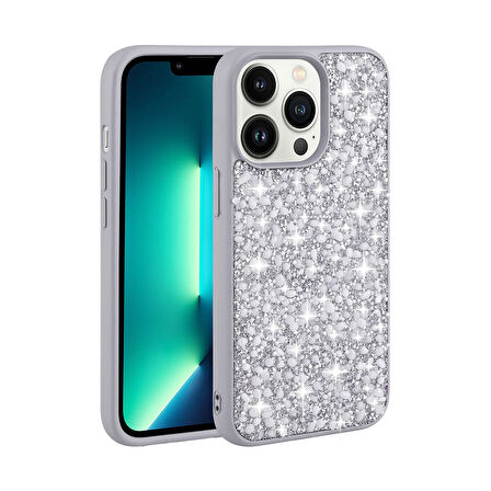 Teleplus Apple iPhone 12 Pro Kılıf Diamond Parlak Taşlı Linea Stil Kapak Silikon Gümüş