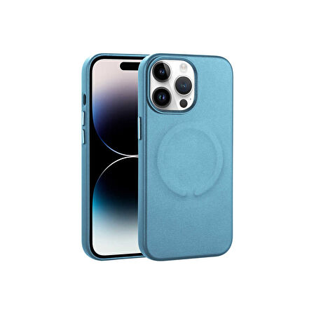 Teleplus Apple iPhone 14 Pro Kılıf Pu Deri Wireless Tacsafe Derix Sert Kapak Mavi