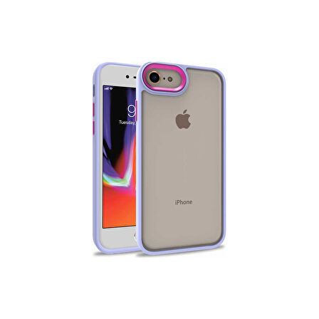 Teleplus iPhone Se 2020 Kılıf Flora Sert Silikon Arkası Cam Şeffaf Mor