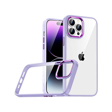 Teleplus iPhone 14 Pro Max Kılıf Flora Sert Silikon Arkası Cam Şeffaf Mor