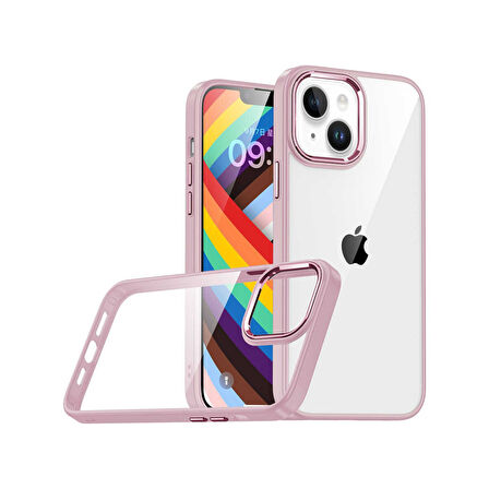 Teleplus iPhone 14 Kılıf Flora Sert Silikon Arkası Cam Şeffaf Bronz
