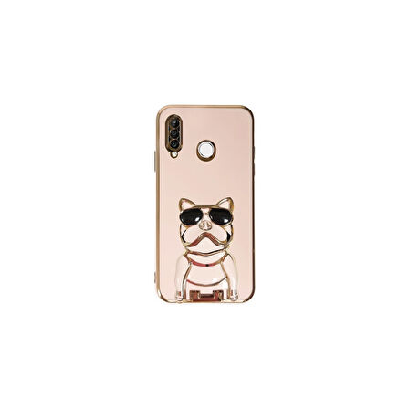 Teleplus Huawei P30 Lite Kılıf Kamera Korumalı Köpek Desenli Standlı Silikon Pembe