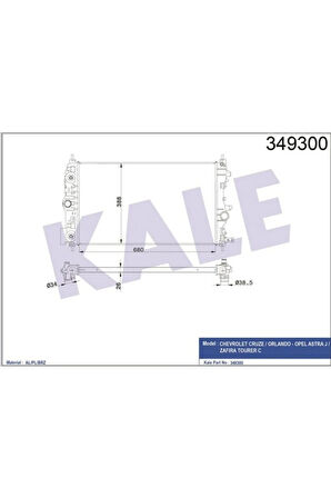349300-SU Radyatörü Astra J-Zafıra Tourer C-Cruze J300-J305-J308 Al/pl/brz 680X397X28