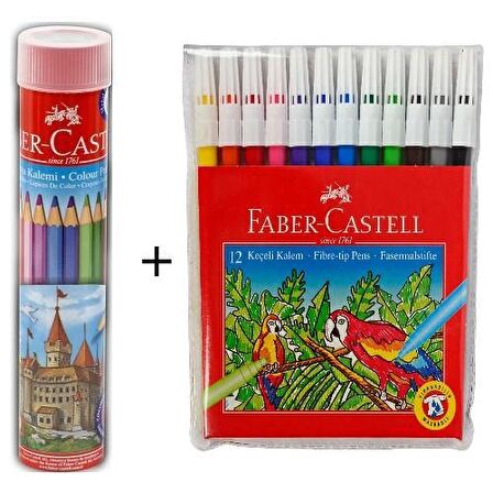 Faber-Castell 12'li Tüp Kuru Boya + Faber-Castell 12 Renk Keçeli Kalem