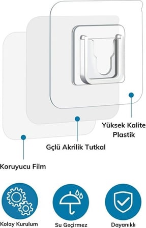 Buffer Buffer® Eşya Sabitleme Askısı 10 Çift Şeffaf Çift Taraflı Yapışkanlı Geçmeli Klips