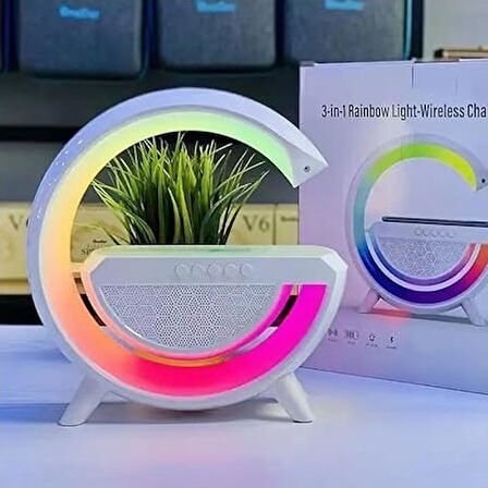 BT-2301 Wireless Kablosuz Şarj Destekli Radyolu Rainbow Aydınlatmalı Bluetooth Hoparlör Fm Radyo