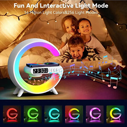 BT-2301 Wireless Kablosuz Şarj Destekli Radyolu Rainbow Aydınlatmalı Bluetooth Hoparlör Fm Radyo
