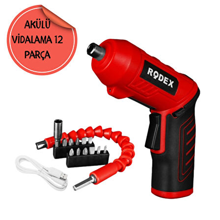 Rodex Akülü Vidalama Ucu Seti Şarjlı Tornavida RDX3085 (12 Parça)