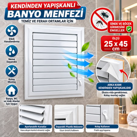 MADE Plastik Menfez Beyaz Banyo / Wc Havalandırma Menfezi Panjur 25x45