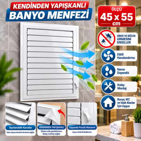 MADE Plastik Menfez Beyaz Banyo / Wc Havalandırma Menfezi Panjur 45x55