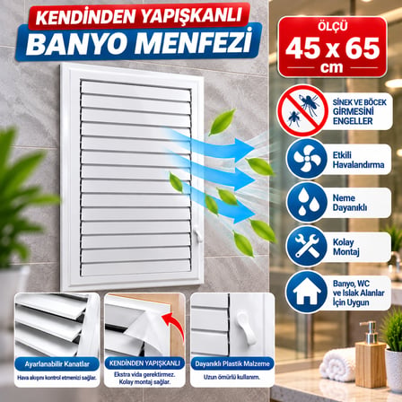 MADE Plastik Menfez Beyaz Banyo / Wc Havalandırma Menfezi Panjur 45x65