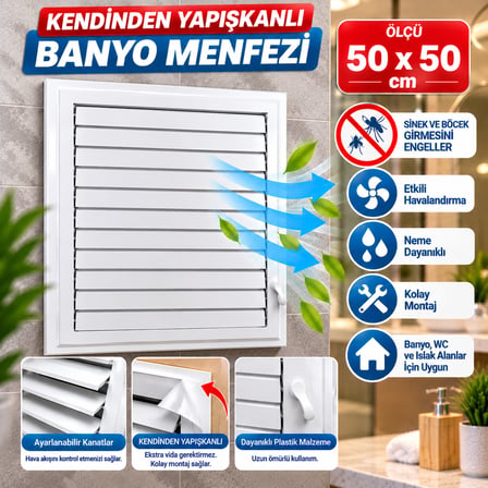 MADE Plastik Menfez Beyaz Banyo / Wc Havalandırma Menfezi Panjur 50X50